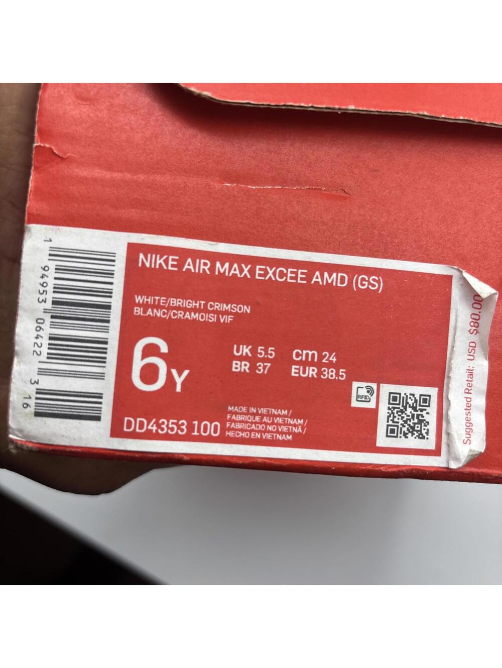 Size 6 (GS) - Nike Air Max 90 Low Air white Green Crimsom DD4353-100 - Picture 12 of 12